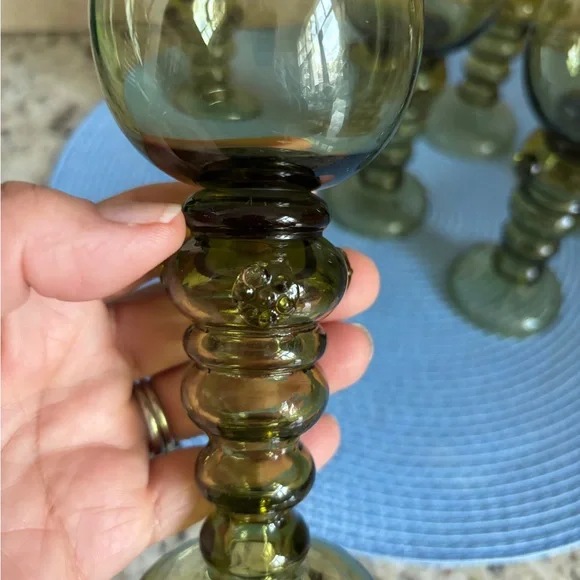 Set of 6 Green Roemer Glass Hand Blown Wine Glasses from Roemer, Germany, 1900s - Picture 3 of 13